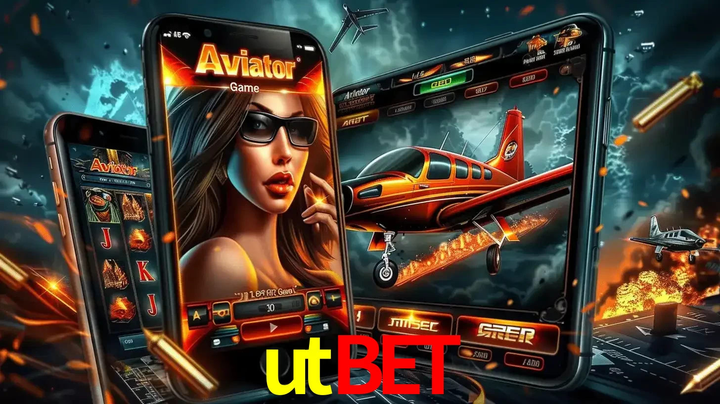 O popular jogo de apostas Aviator exibido em vários celulares e tablets, mostrando a interface emocionante e a ação de voo disponíveis para jogar agora no utbet.