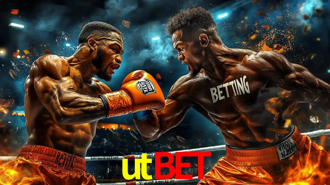 Dois boxeadores em uma luta intensa e explosiva, representando a adrenalina e as oportunidades de apostas em esportes de combate disponíveis na plataforma utbet.