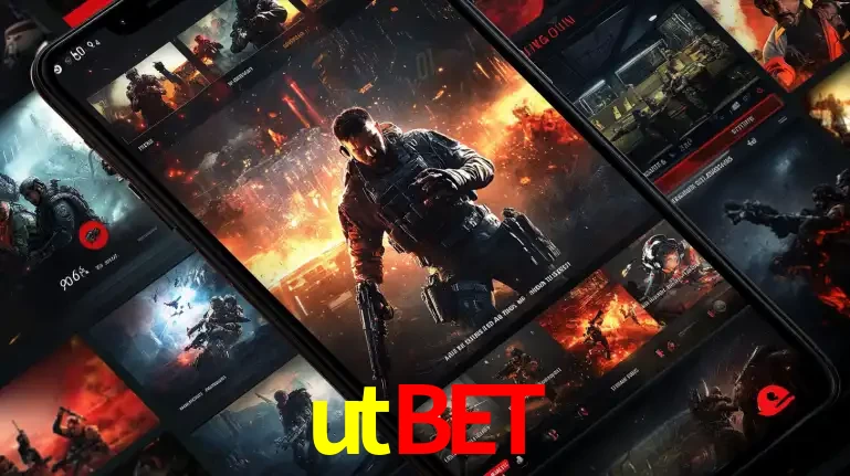 Tela de um celular exibindo uma galeria de jogos de tiro com temática militar, mostrando a variedade de e-sports disponíveis para apostas na plataforma de entretenimento utbet.
