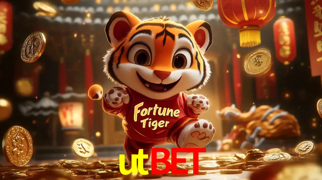 O alegre personagem do Fortune Tiger correndo sobre um caminho de moedas de ouro, simbolizando os grandes prêmios e a diversão do popular jogo de slot do utbet.