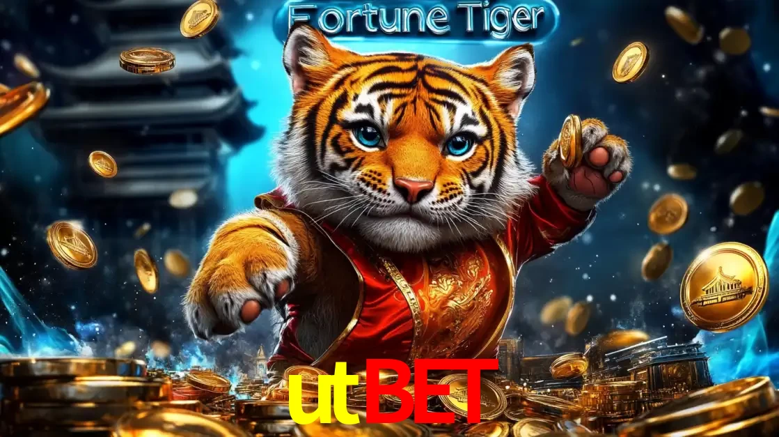 Imagem promocional do jogo de slot Fortune Tiger, com um tigre majestoso em traje tradicional cercado por uma fortuna em moedas de ouro, disponível agora no cassino utbet.