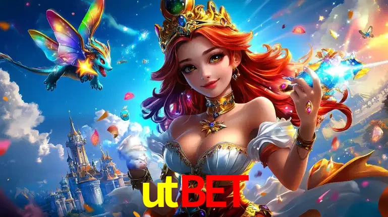 A princesa de um reino de fantasia mágico, com seu pequeno dragão, apresentando um mundo de prêmios encantados nos jogos de caça-níqueis do cassino utbet.